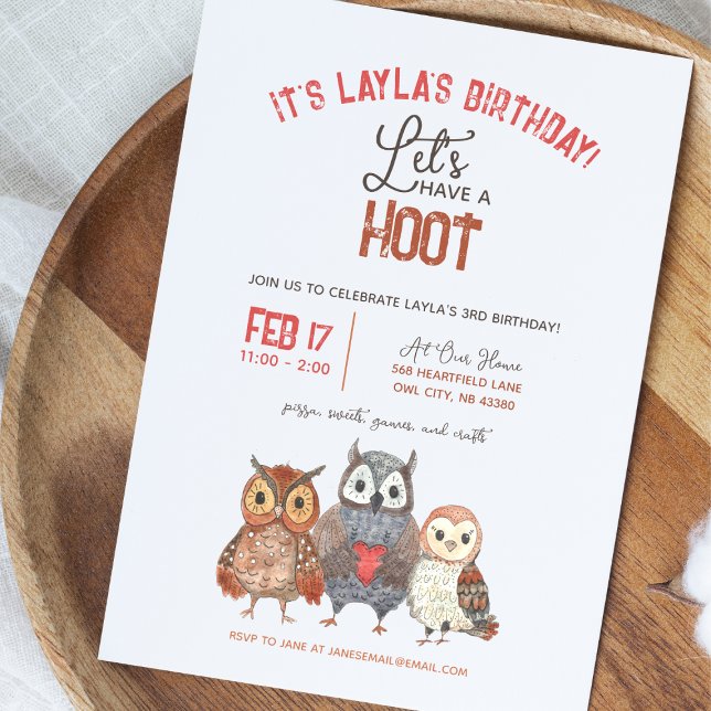 Watercolor Owls Girls Birthday Party Invitation (Créateur téléchargé)
