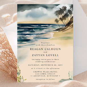 Watercolor Palm Tree Beach Mariage Invitation