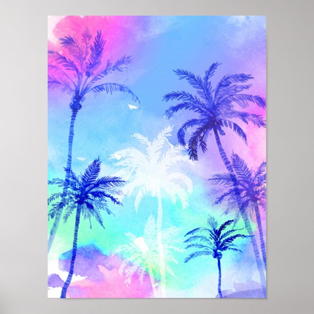 Watercolor palm tree nature poster (Devant)