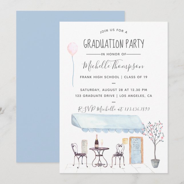 Watercolor Paris Graduation invitation (Devant / Derrière)
