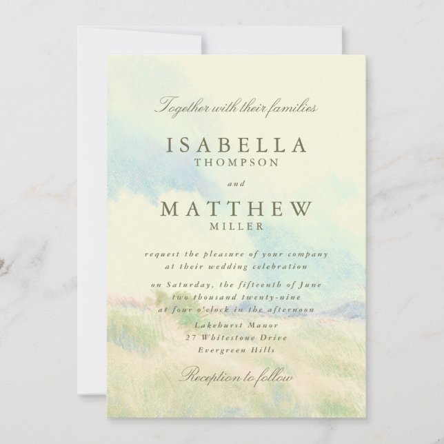 Watercolor Pastel Field Wedding Invitation (Devant)