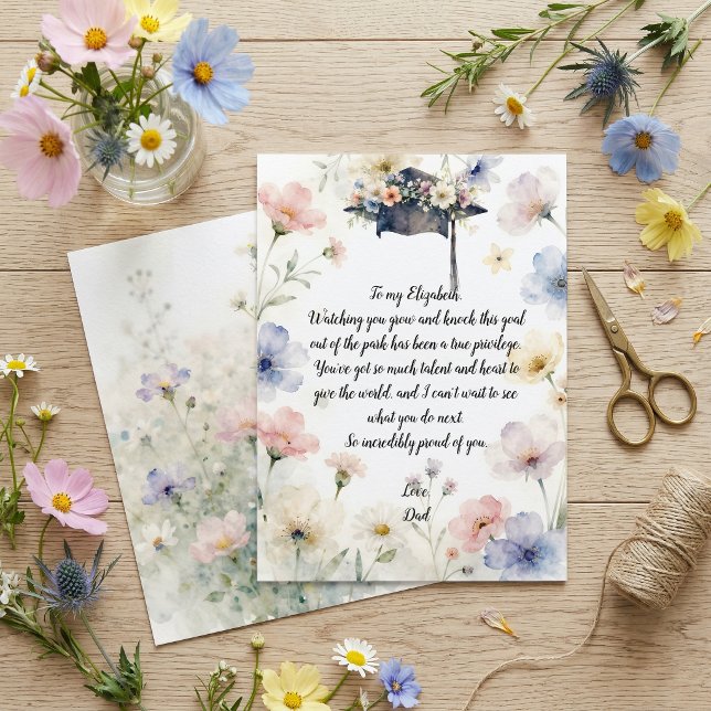 Watercolor Pastel Floral Graduation Cap Poem Card (Créateur téléchargé)