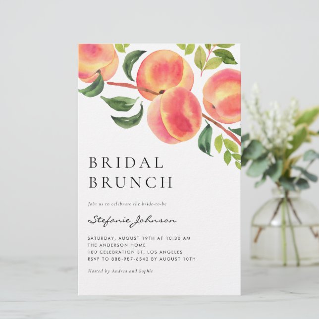 Watercolor Peaches Summer Bridal Brunch Invitation (Debout devant)