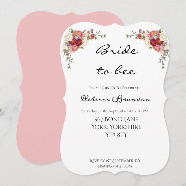 Watercolor Peony Floral Bridal Showeuse Invitation (Devant / Derrière)