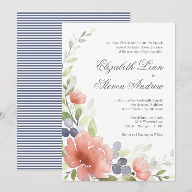 Watercolor Peony Mariage Invitations (Devant / Derrière)