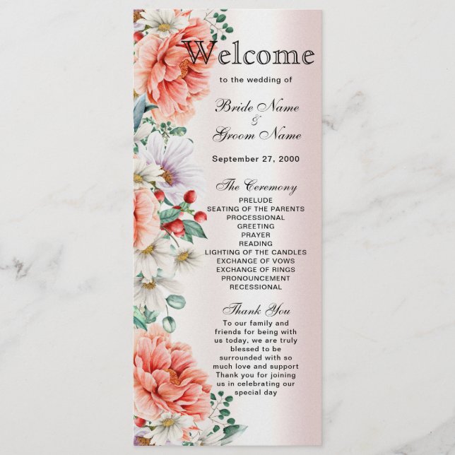 Watercolor Peony Programme de mariage des fleurs