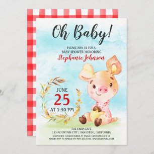 Watercolor Piggy Baby shower Farm Invitation