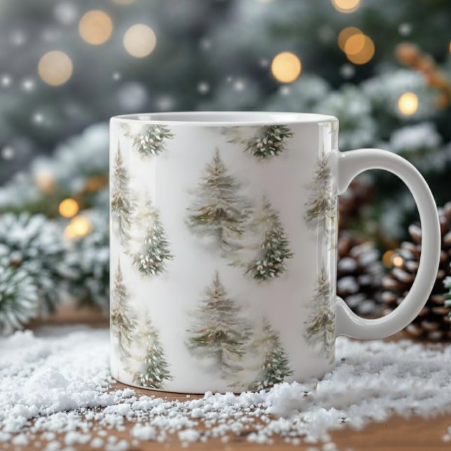 Watercolor Pine Forest Mug  Winter Holiday tea Mug (Créateur téléchargé)
