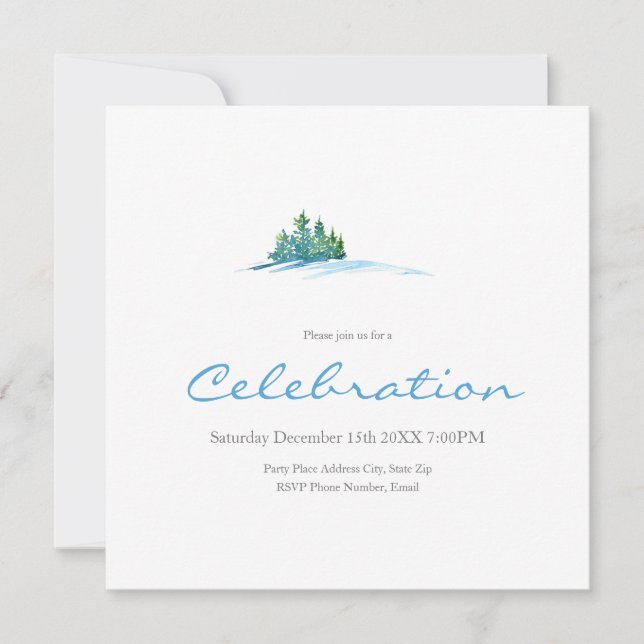 Watercolor Pine Trees Snowscape Invitation (Devant)