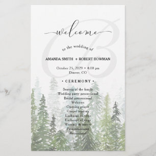 Watercolor Pine Woods Forest Wedding Programme