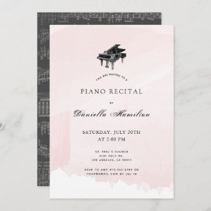 Watercolor Pink Piano Considérant Invitation