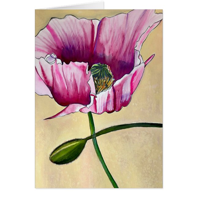 Watercolor pink poppy art flower (Devant)