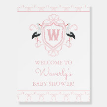 Watercolor Pink Stork Bow Monogram Crest