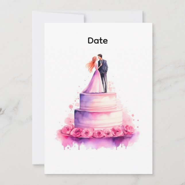 Watercolor Pink Wedding Cake Couple Invitation (Devant)