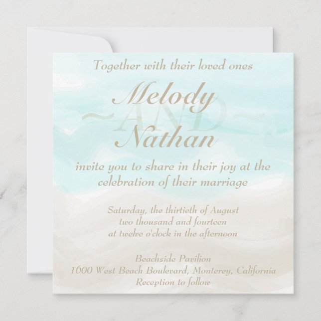 Watercolor Plage tropicale Invitation de mariage (Devant)