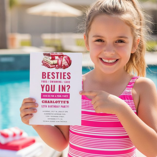 Watercolor Pool Party Besties Invitation (Créateur téléchargé)