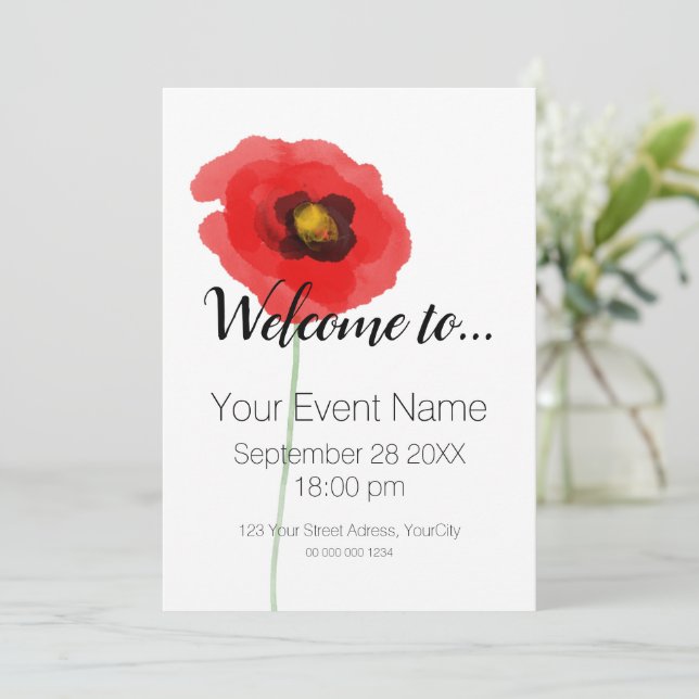 WATERCOLOR POPPY Simple Invitation (Debout devant)