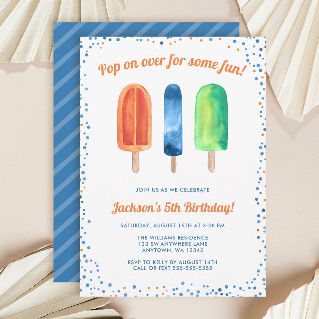 Watercolor Popsicle Boy Invitations de fête d'anni (Créateur téléchargé)