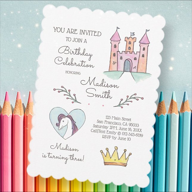 Watercolor Princess Unicorn Invitation d'anniversa (Créateur téléchargé)