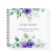 Watercolor Purple Anémones Floral Livre d'Invité