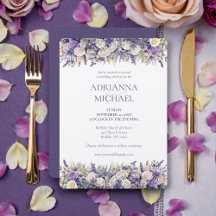 Watercolor Purple Cream Floral Wedding Invitation