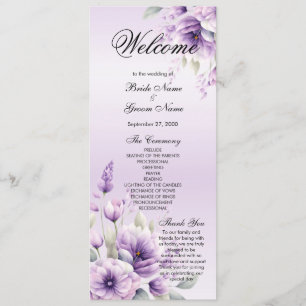 Watercolor Purple Floral Wedding Programme