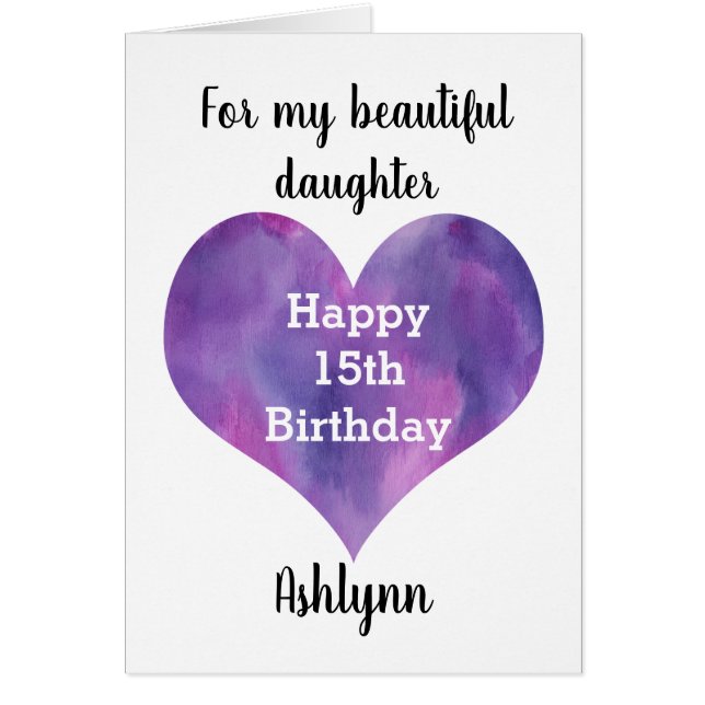 Watercolor Purple Heart 15th Birthday Daughter (Devant)