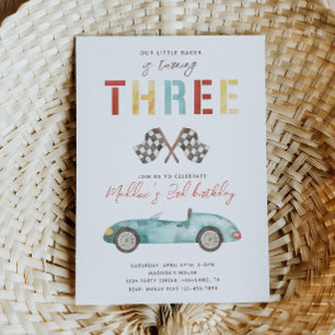 Watercolor Race Car Troisième Invitation Anniversa