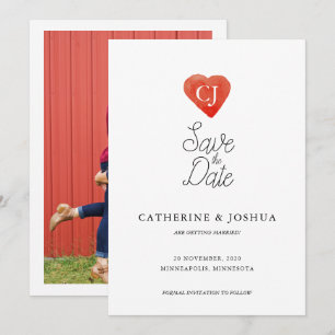 Watercolor Red Heart Enregistrer la carte Date