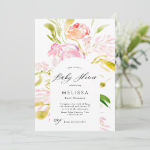 Watercolor Rose bouquet Baby shower Invitation