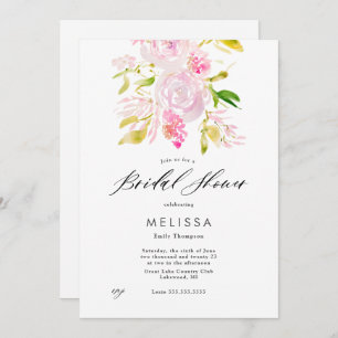 Watercolor Rose bouquet Douche nuptiale Invitation