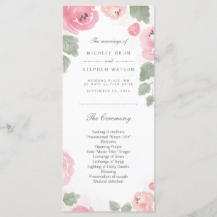 Watercolor Rose Roses Programme de mariage Cartes