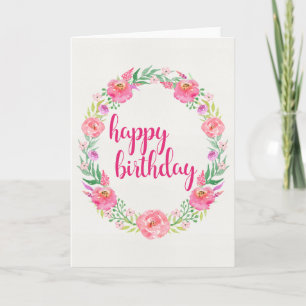 Watercolor Roses Wreath joyeuse carte d'anniversai