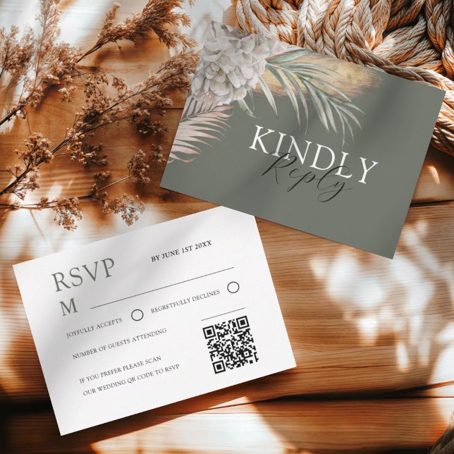 Watercolor Sage Green Palms & Floral Wedding RSVP (Créateur téléchargé)