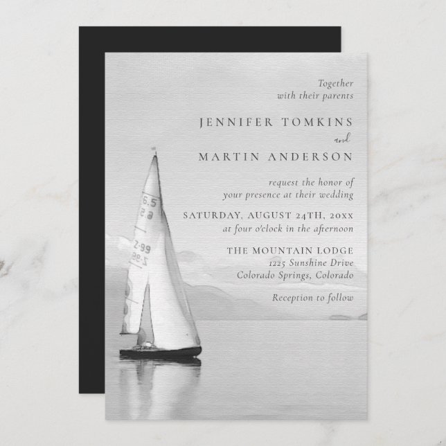 Watercolor Sailboat Lake Wedding Invitations (Devant / Derrière)