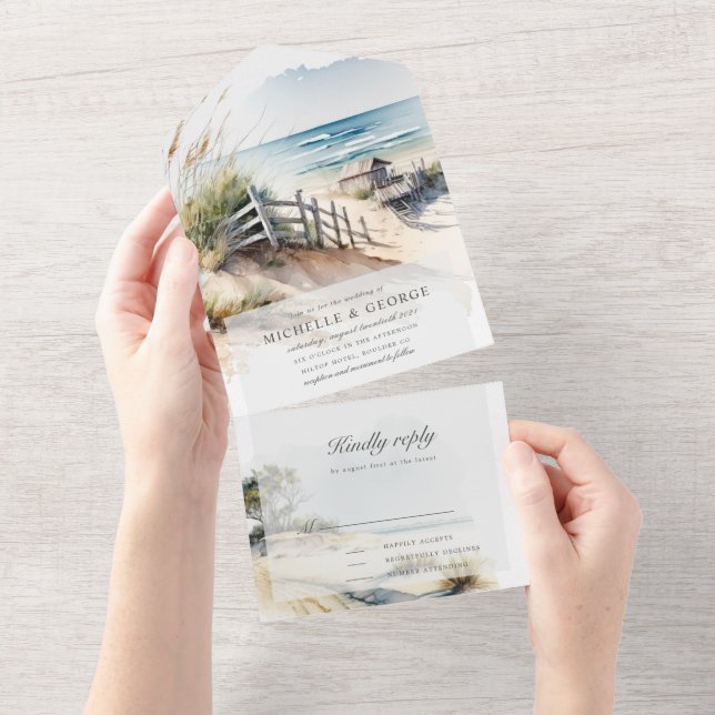 Watercolor Sand Beach All In One Invitation (Déchirure)