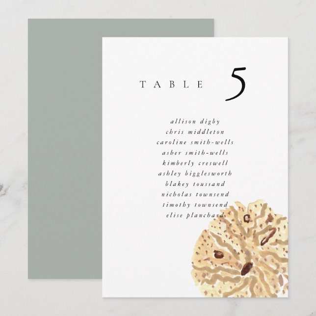 Watercolor Sand Dollar 5x7" Wedding Seat Chart (Devant / Derrière)