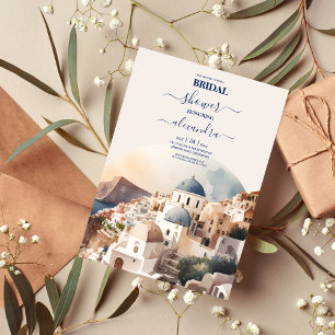 Watercolor Santorini Destination Bridal Invitation