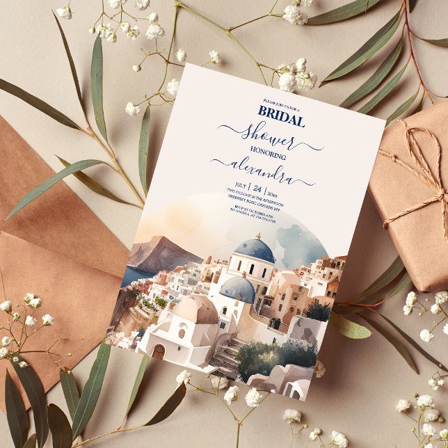 Watercolor Santorini Destination Bridal Invitation (Créateur téléchargé)