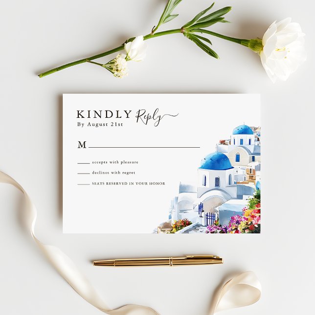 Watercolor Santorini  Destination Wedding RSVP (Créateur téléchargé)