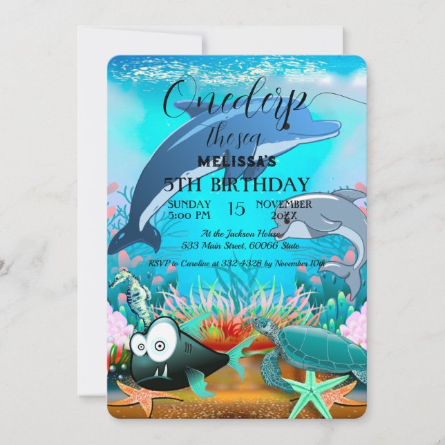 Watercolor Sea Animaux Invitation de fête d'annive (Devant)