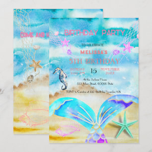 Watercolor Sea Animaux Invitation de fête d'annive