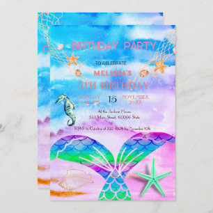 Watercolor Sea Animaux Invitation de fête d'annive