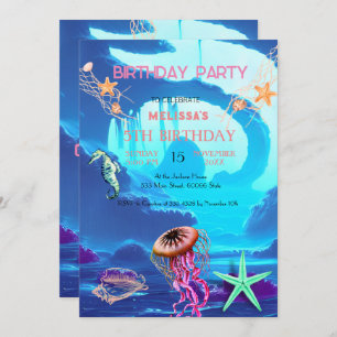 Watercolor Sea Animaux Invitation de fête d'annive