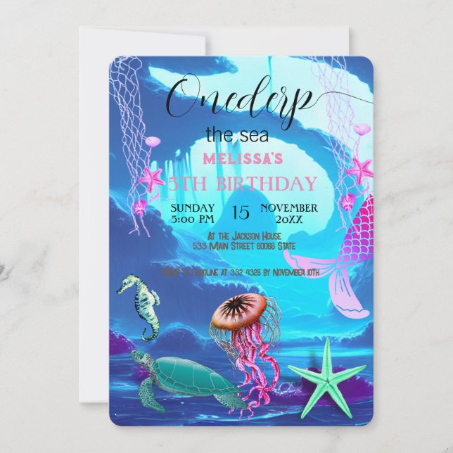 Watercolor Sea Animaux Invitation de fête d'annive (Devant)