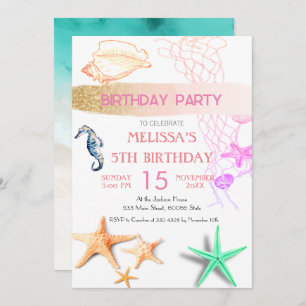 Watercolor Sea Animaux Invitation de fête d'annive