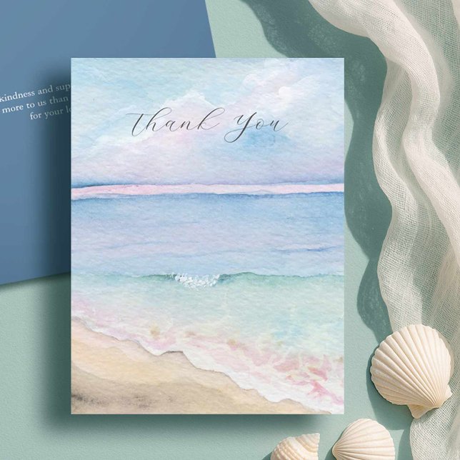 Watercolor Sea Funeral Merci Cartes (Funeral thank you cards features watercolor shoreline art by Victoria Grigaliunas of Do Tell A Belle)