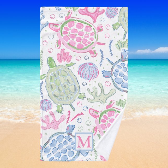 Watercolor Sea Turtles Coastal Preppy Monogram  (Créateur téléchargé)