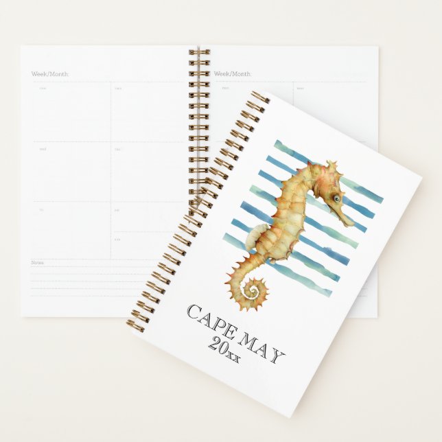 Watercolor Seahorse Beach Côtier CAPE MAY Planner (Devant avec enveloppe)