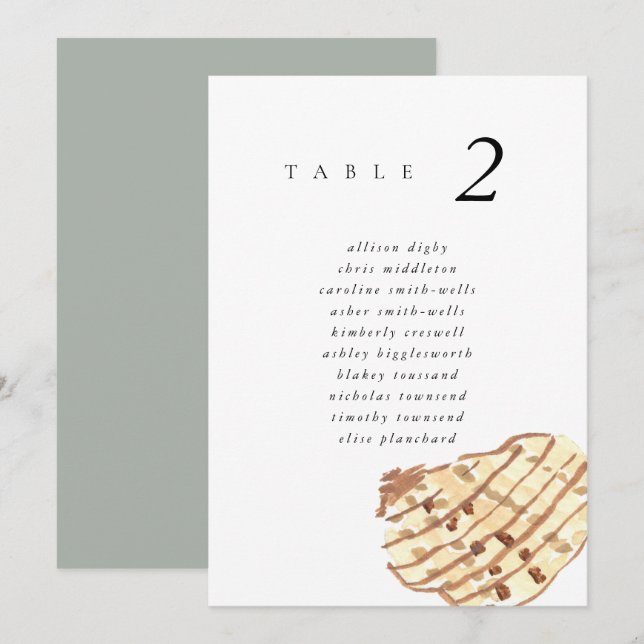 Watercolor Seashell Beach 5x7" Wedding Seat Chart (Devant / Derrière)